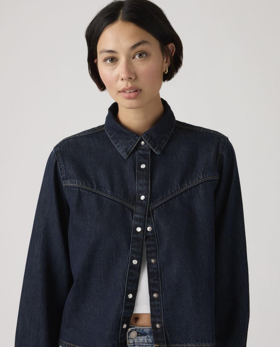 Camisa de Ganga Cropped Azul-índigo-3
