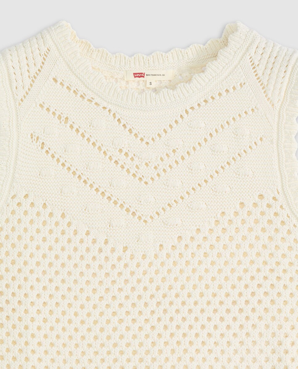 Colete de Crochet com Decote Redondo Creme-6
