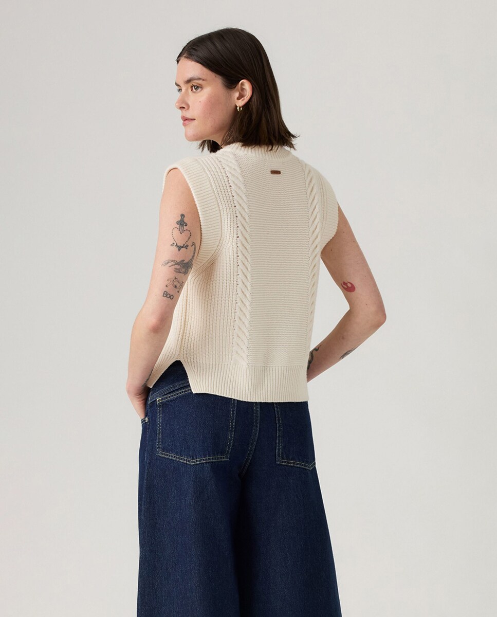 Colete de malha com decote redondo Branco-2