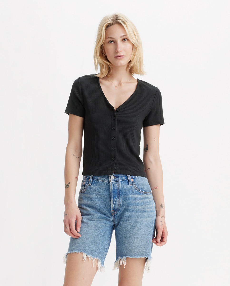 T-shirt de mulher com manga curta Preto-1