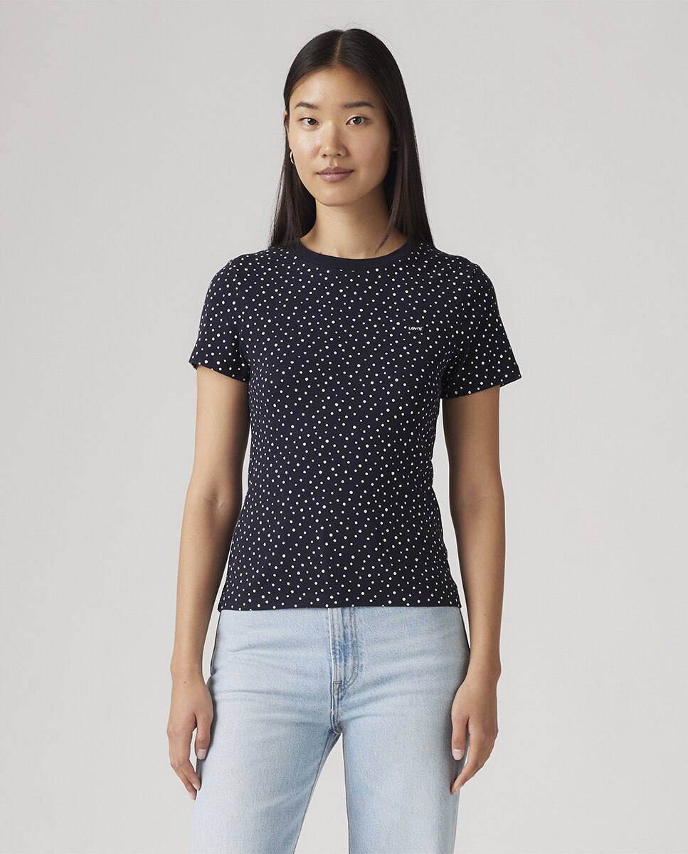 T-shirt de mulher com manga curta e decote redondo Preto-1