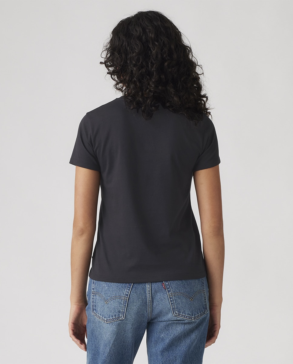 T-shirt de mulher com manga curta e decote redondo Preto-2