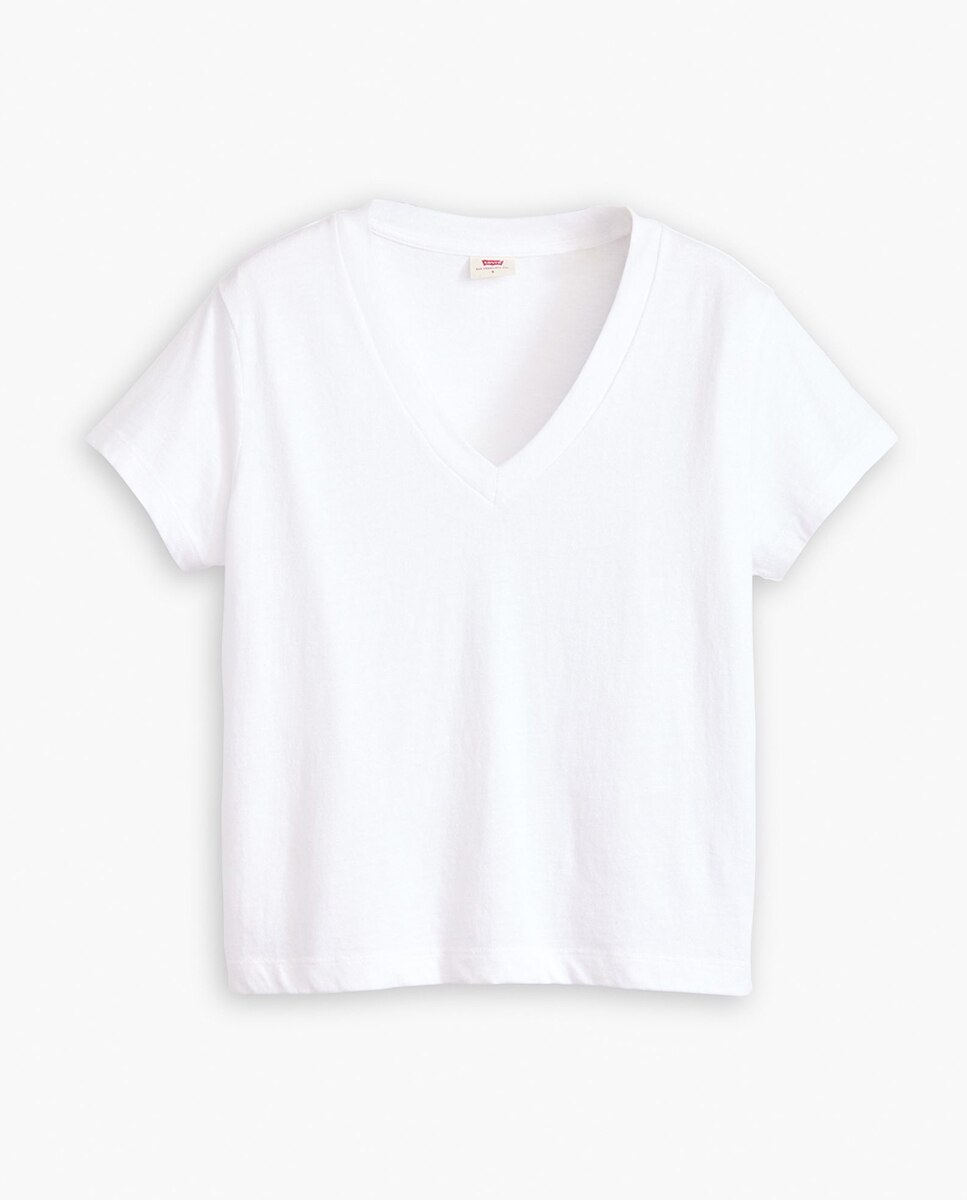 T-shirt de mulher com manga curta e decote em bico Branco-5
