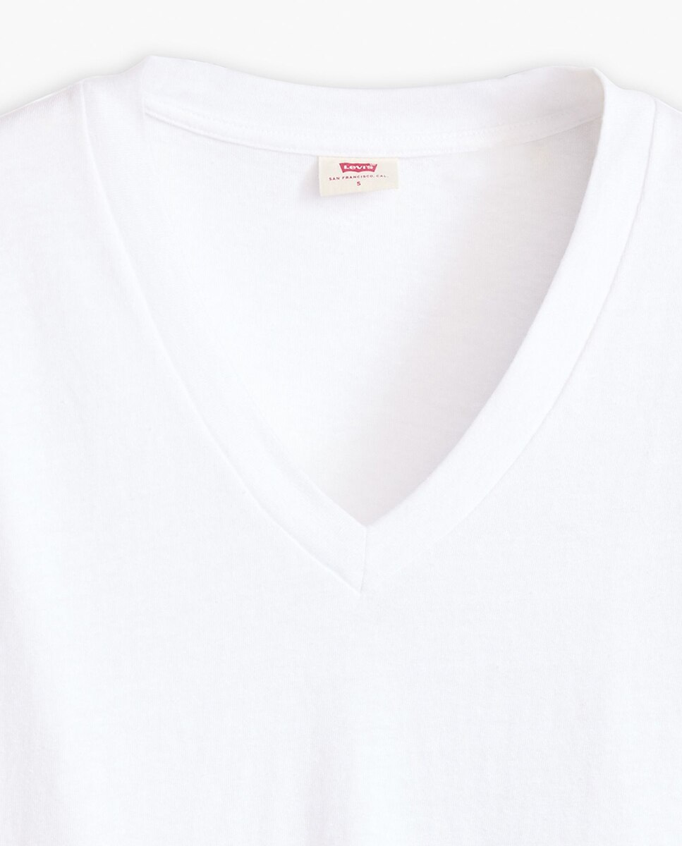 T-shirt de mulher com manga curta e decote em bico Branco-6