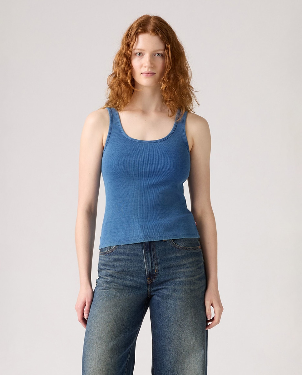 T-shirt de alças com decote redondo Azul-1