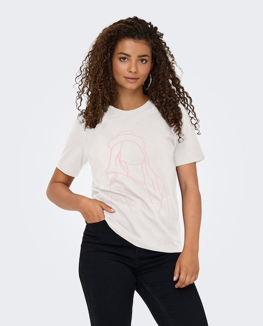 Imagen 0 de Camiseta blanca con dibujo lineal de mujer
