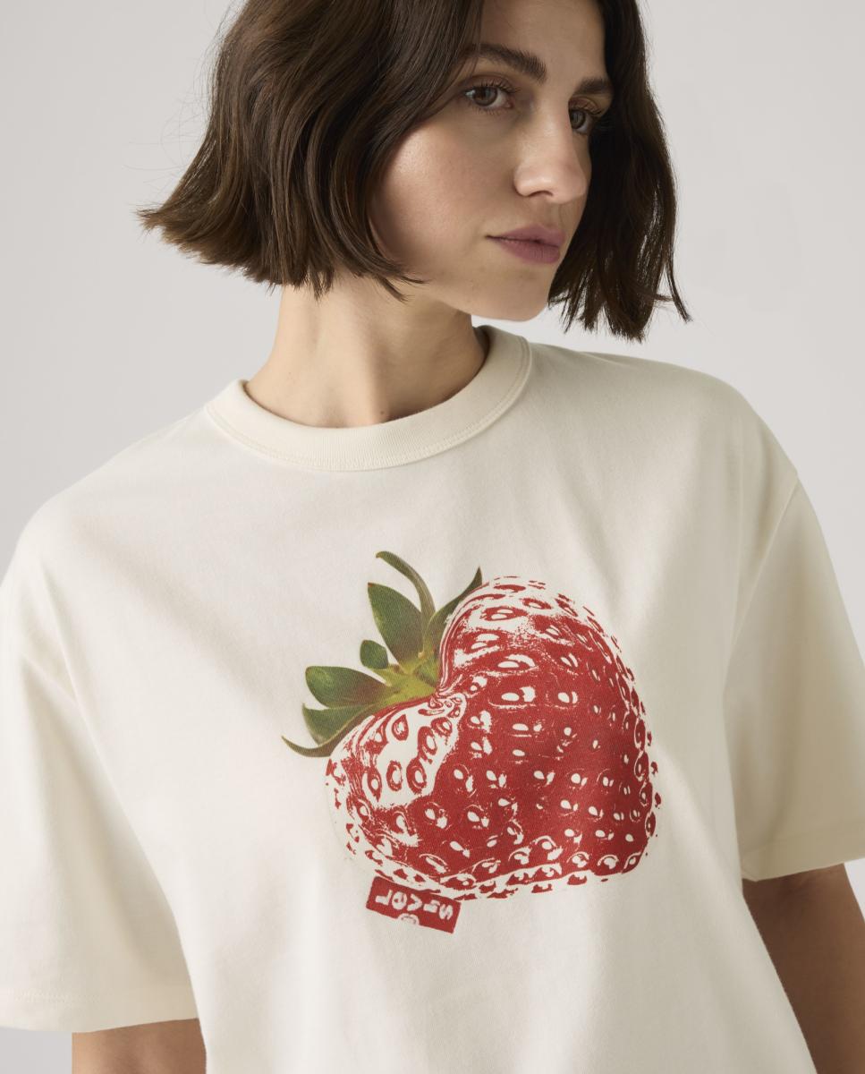 T-shirt de mulher com manga curta e decote redondo Creme-3