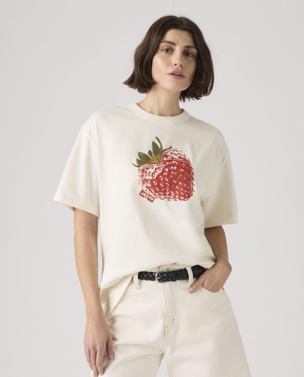 T-shirt de mulher com manga curta e decote redondo Creme-4