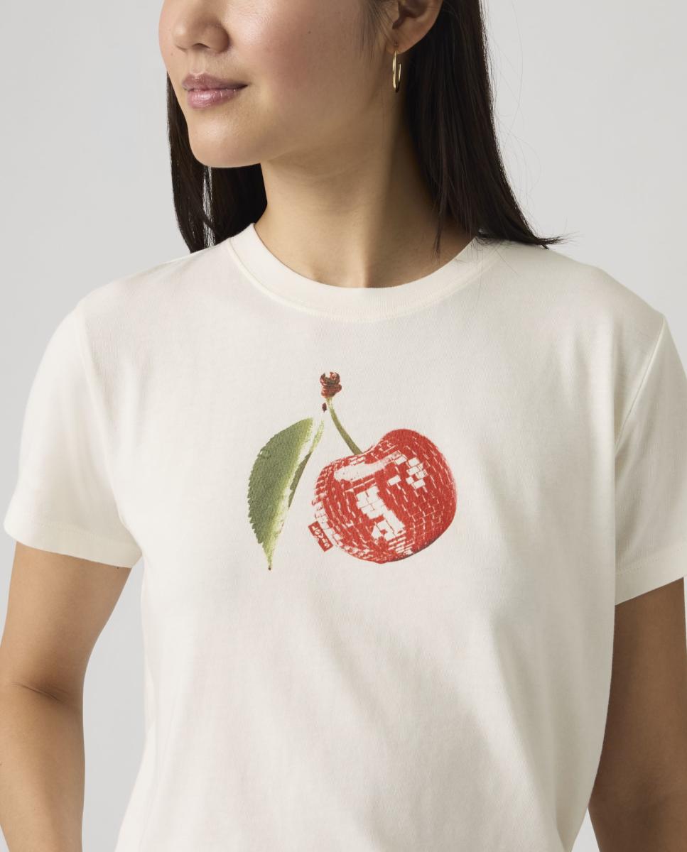 T-shirt de mulher com manga curta e decote redondo Creme-3