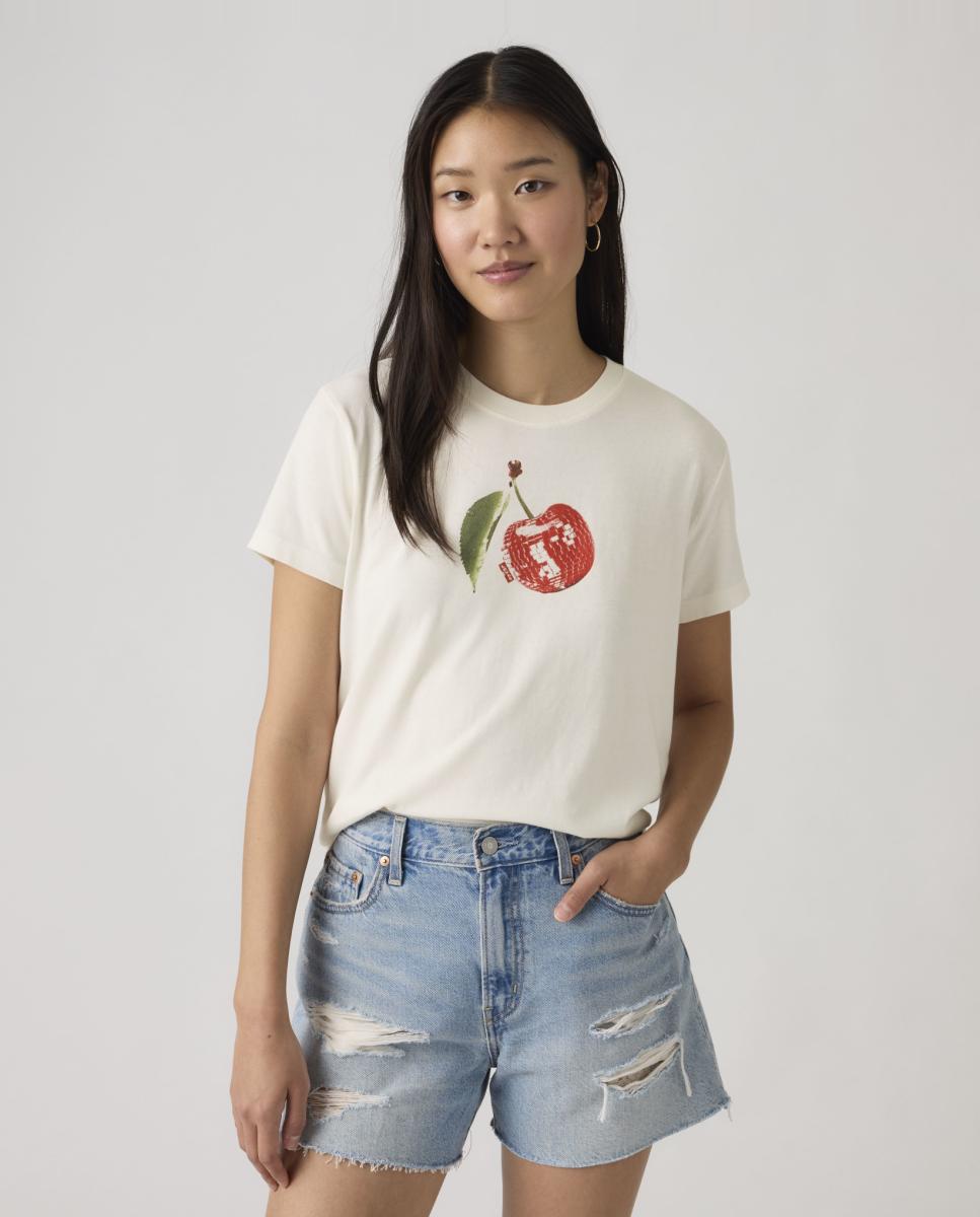 T-shirt de mulher com manga curta e decote redondo Creme-4