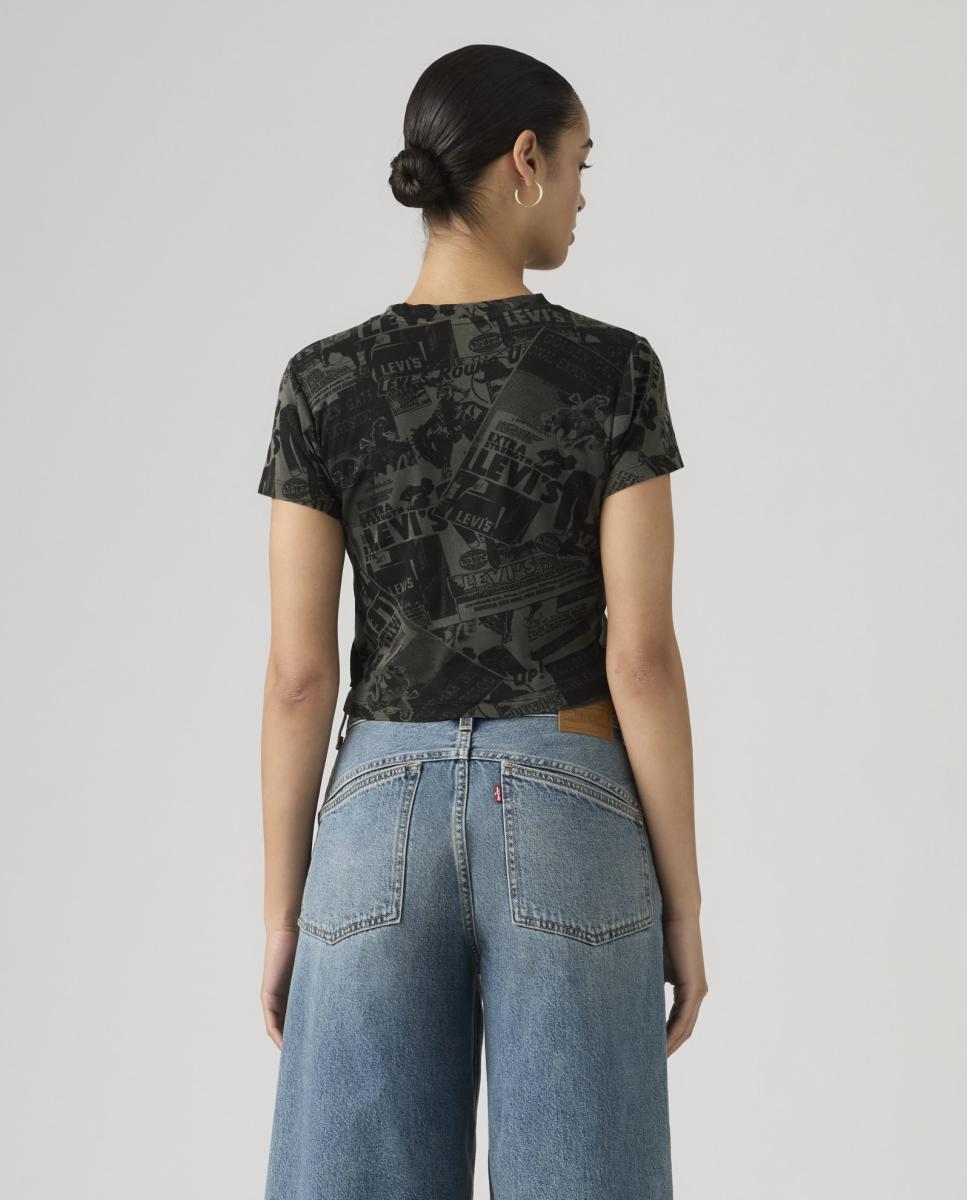 T-shirt Cropped com Manga Curta e Decote Redondo Preto-2