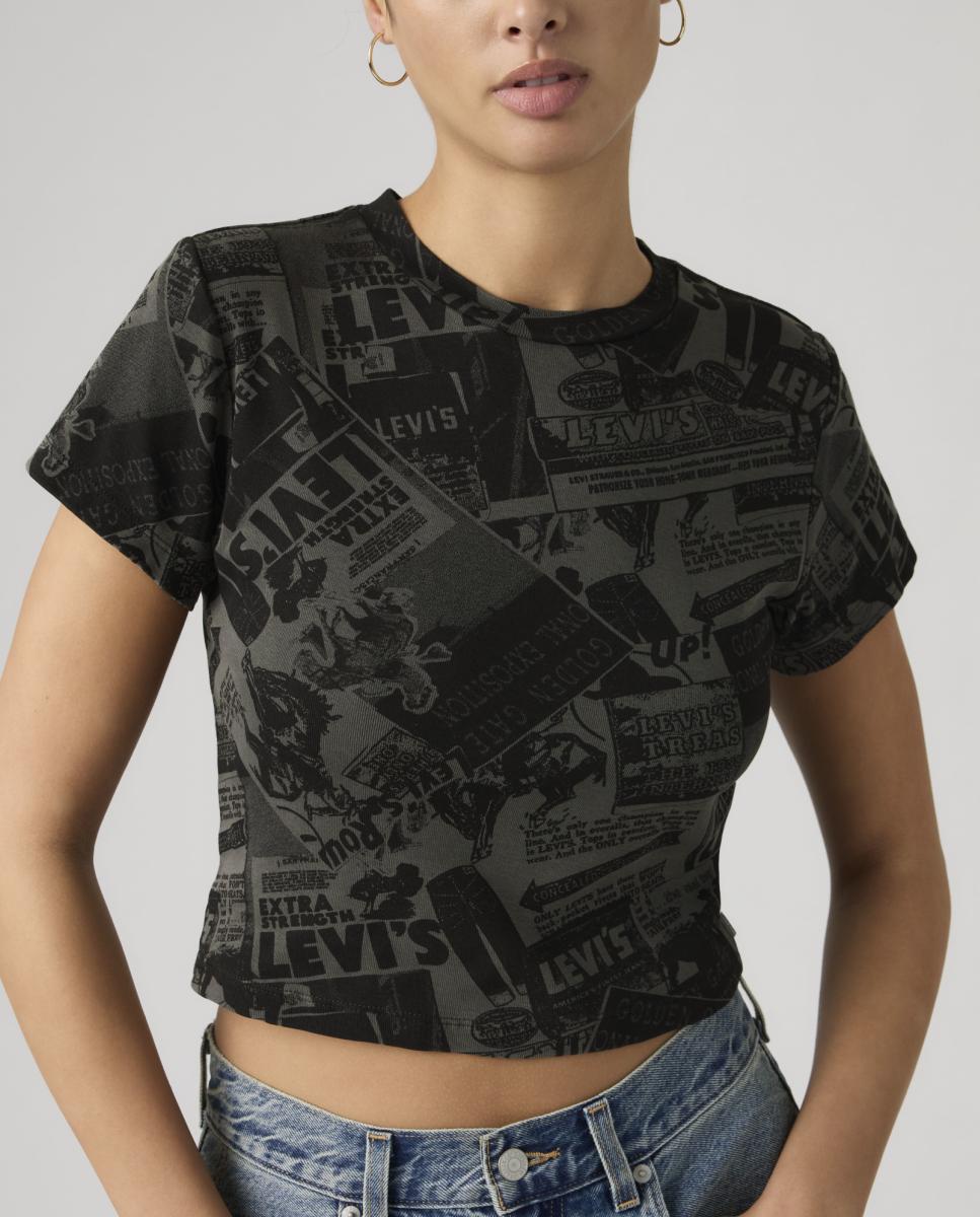 T-shirt Cropped com Manga Curta e Decote Redondo Preto-3