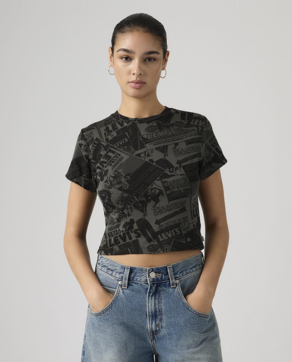 T-shirt Cropped com Manga Curta e Decote Redondo Preto-4