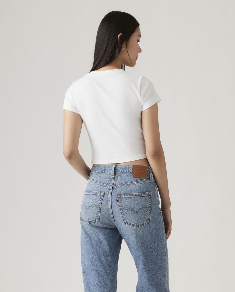 T-shirt de mulher crop de manga curta Branco-2