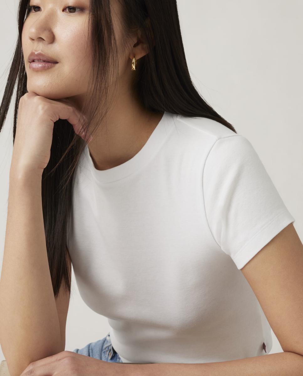 T-shirt de mulher crop de manga curta Branco-3