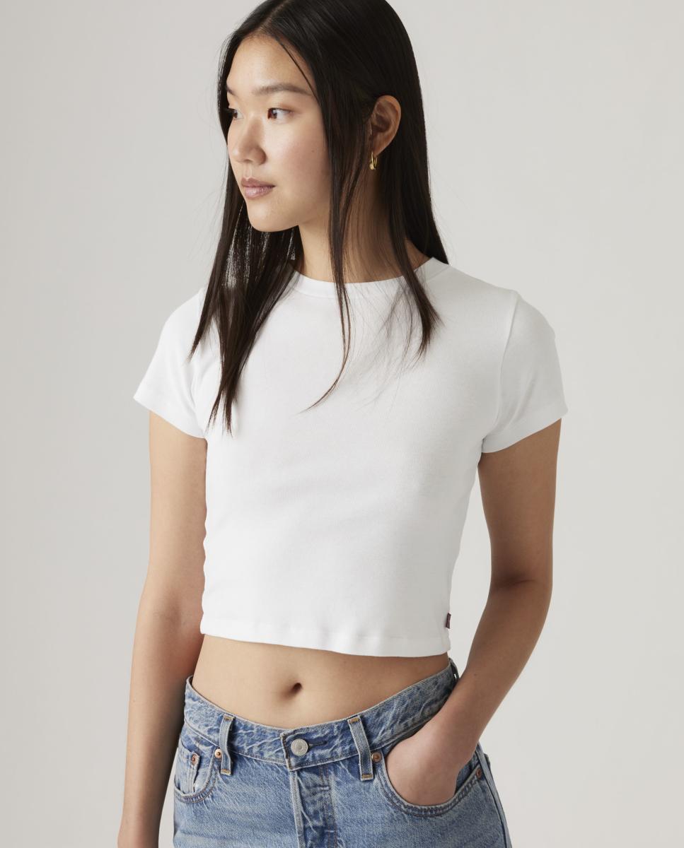 T-shirt de mulher crop de manga curta Branco-4