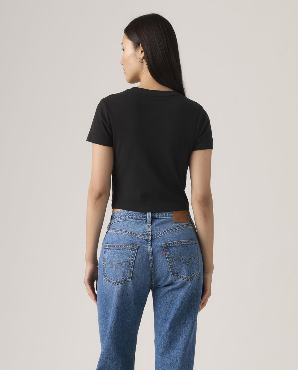 T-shirt de mulher crop de manga curta Preto-2
