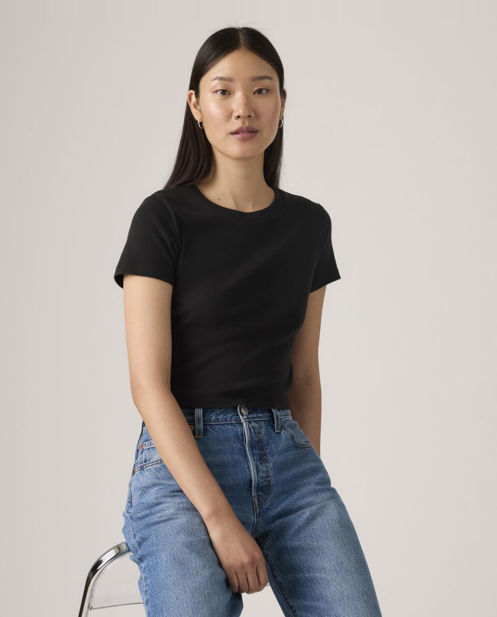 T-shirt de mulher crop de manga curta Preto-4