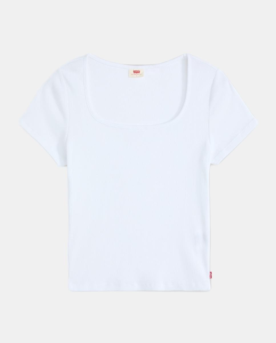 T-shirt de Manga Curta e Decote Quadrado Branco-5