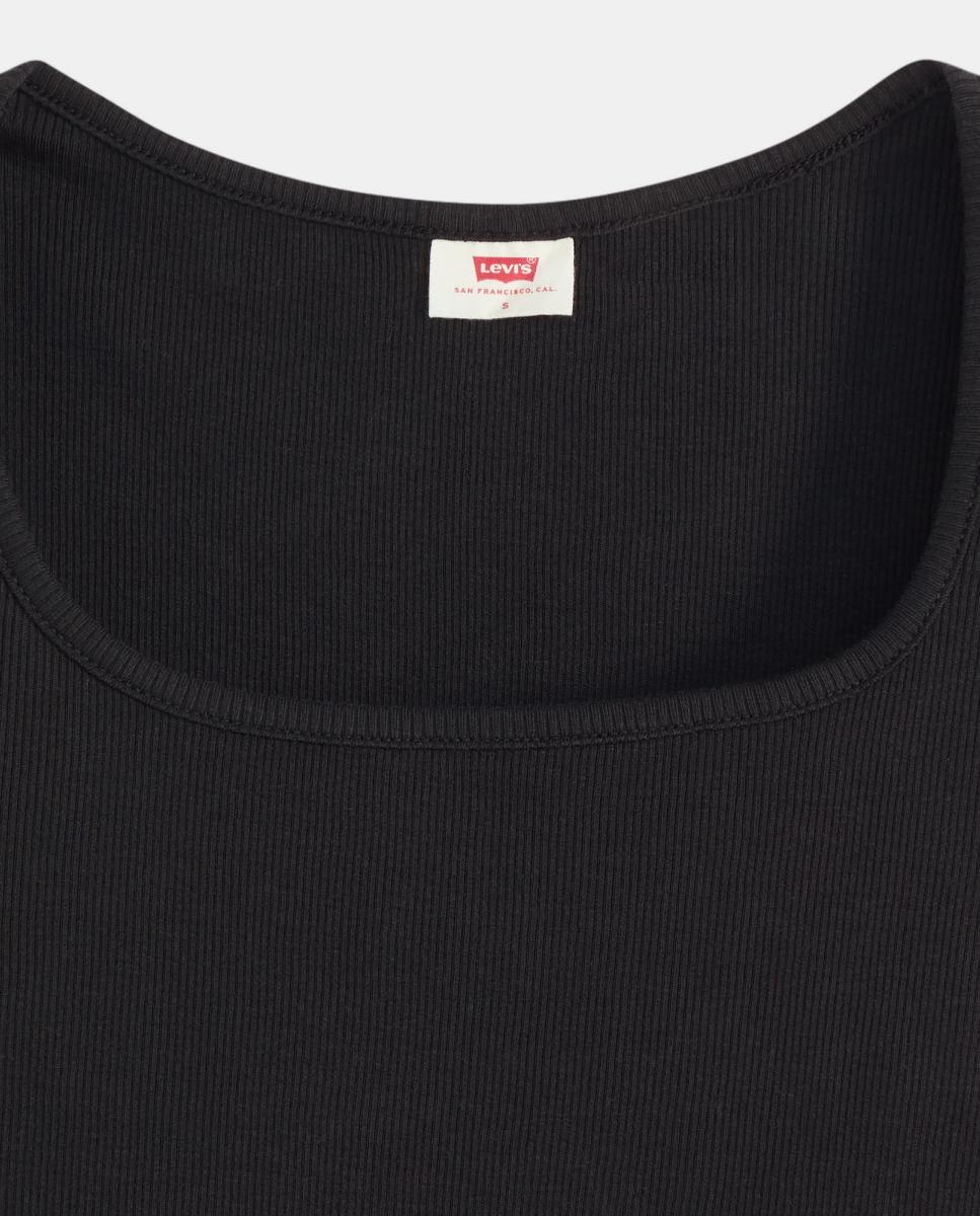 T-shirt de Manga Curta e Decote Quadrado Preto-6
