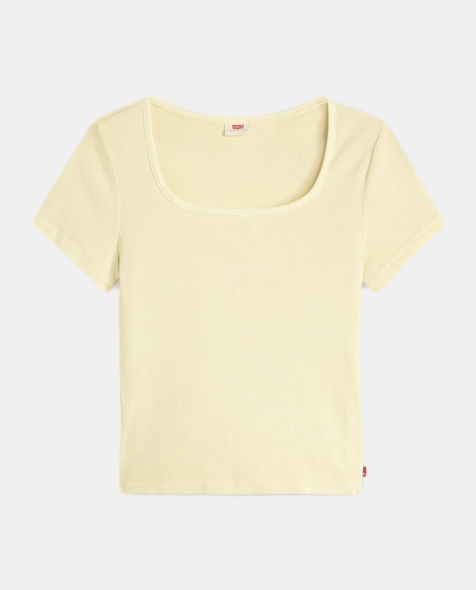 T-shirt de Manga Curta e Decote Quadrado Amarelo-5