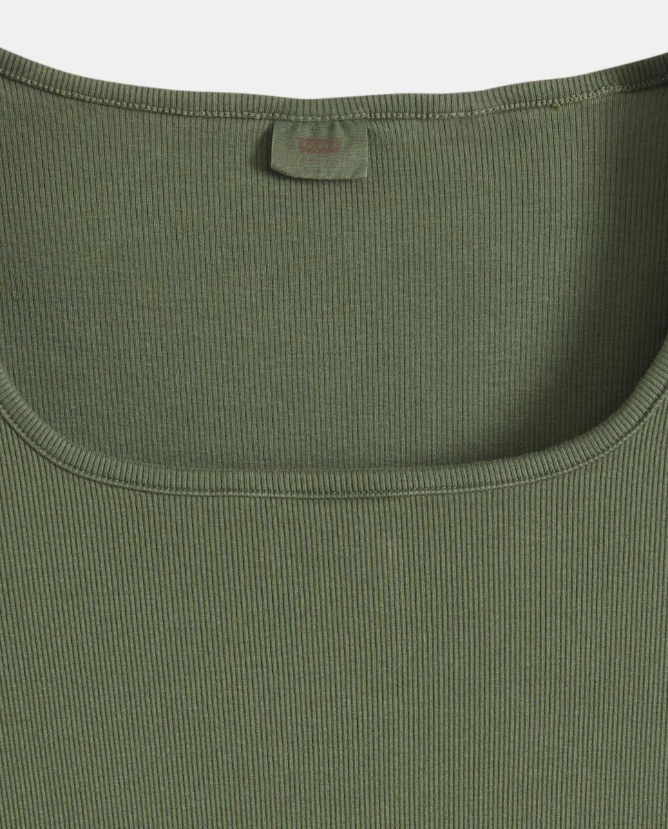 T-shirt de Manga Curta e Decote Quadrado Verde-militar-6
