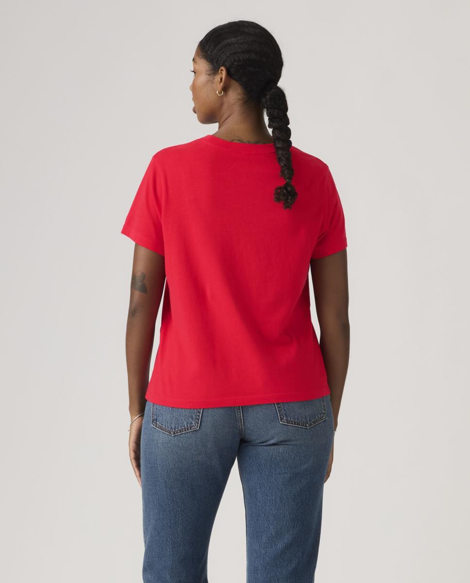 T-shirt de mulher de manga curta e decote redondo Vermelho-2