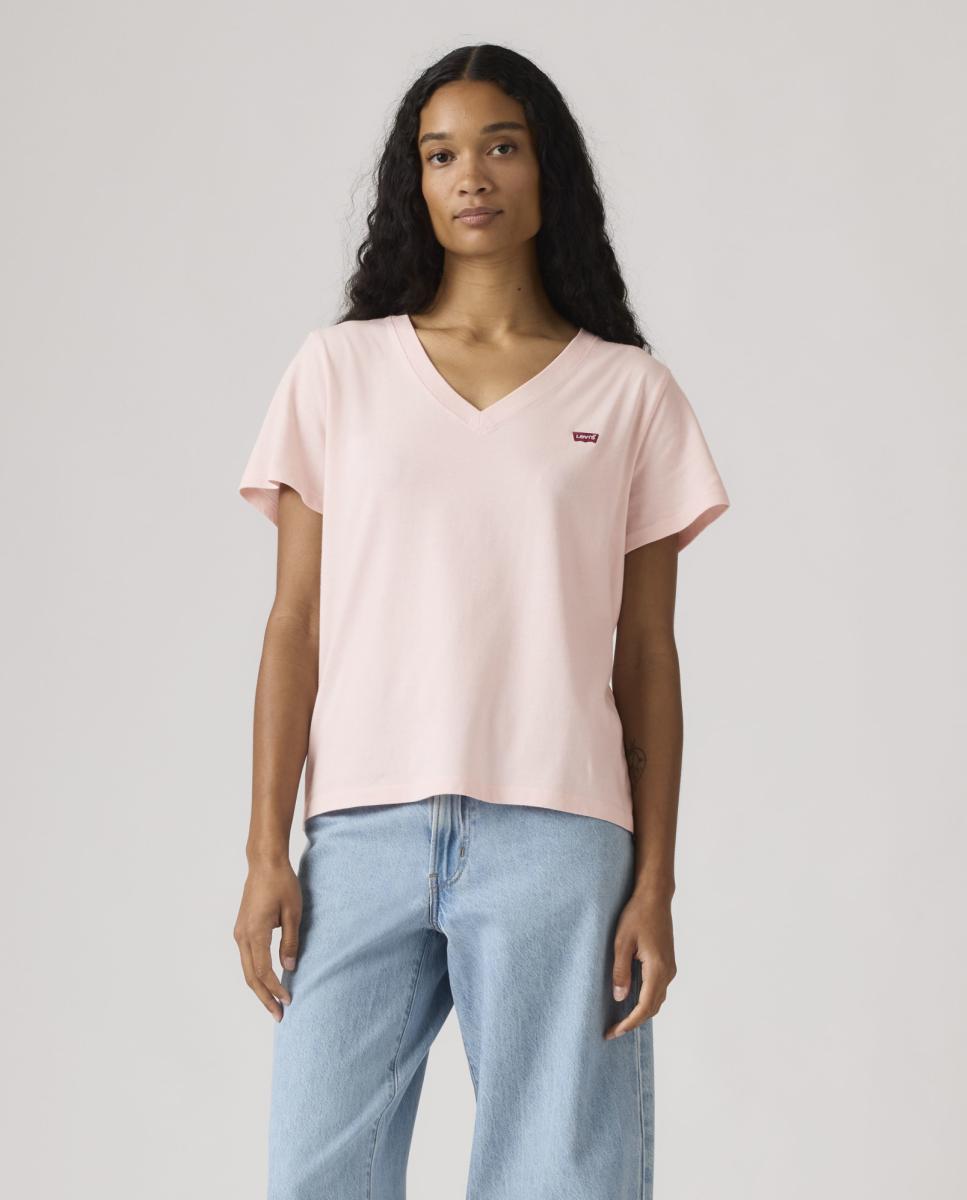 Imagem 0 de T-shirt de mulher com manga curta e decote em bico