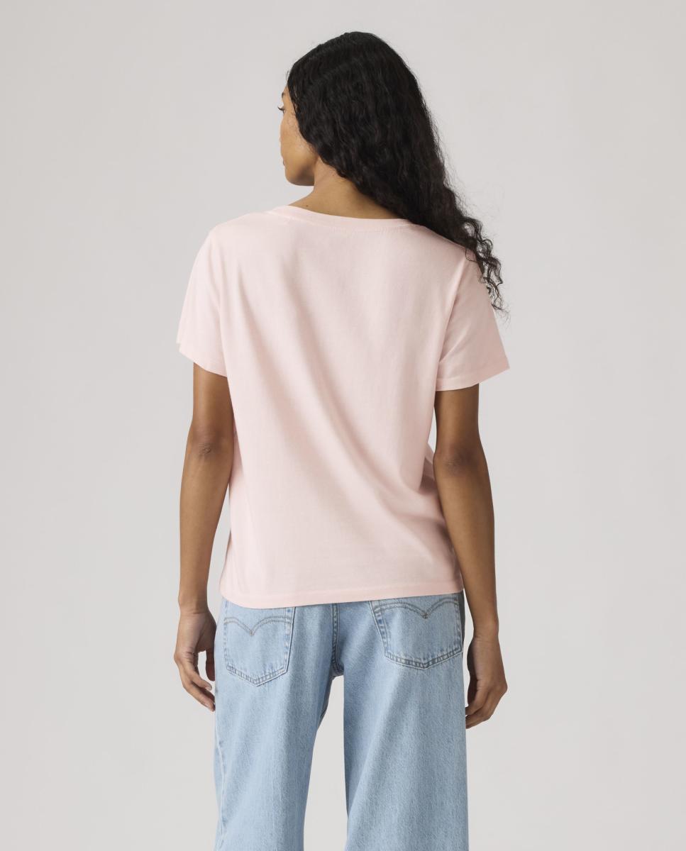 T-shirt de mulher com manga curta e decote em bico Rosa-claro-2