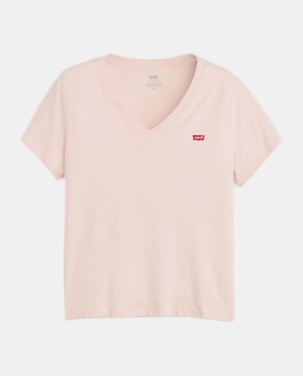 T-shirt de mulher com manga curta e decote em bico Rosa-claro-5