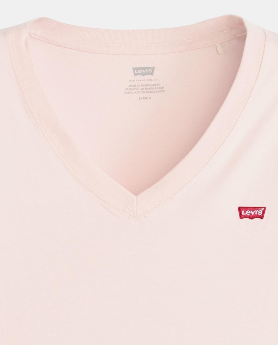 T-shirt de mulher com manga curta e decote em bico Rosa-claro-6