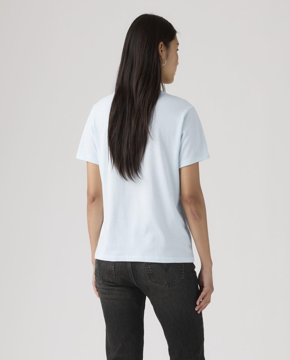 T-shirt de mulher com manga curta e decote em bico Azul-claro-2