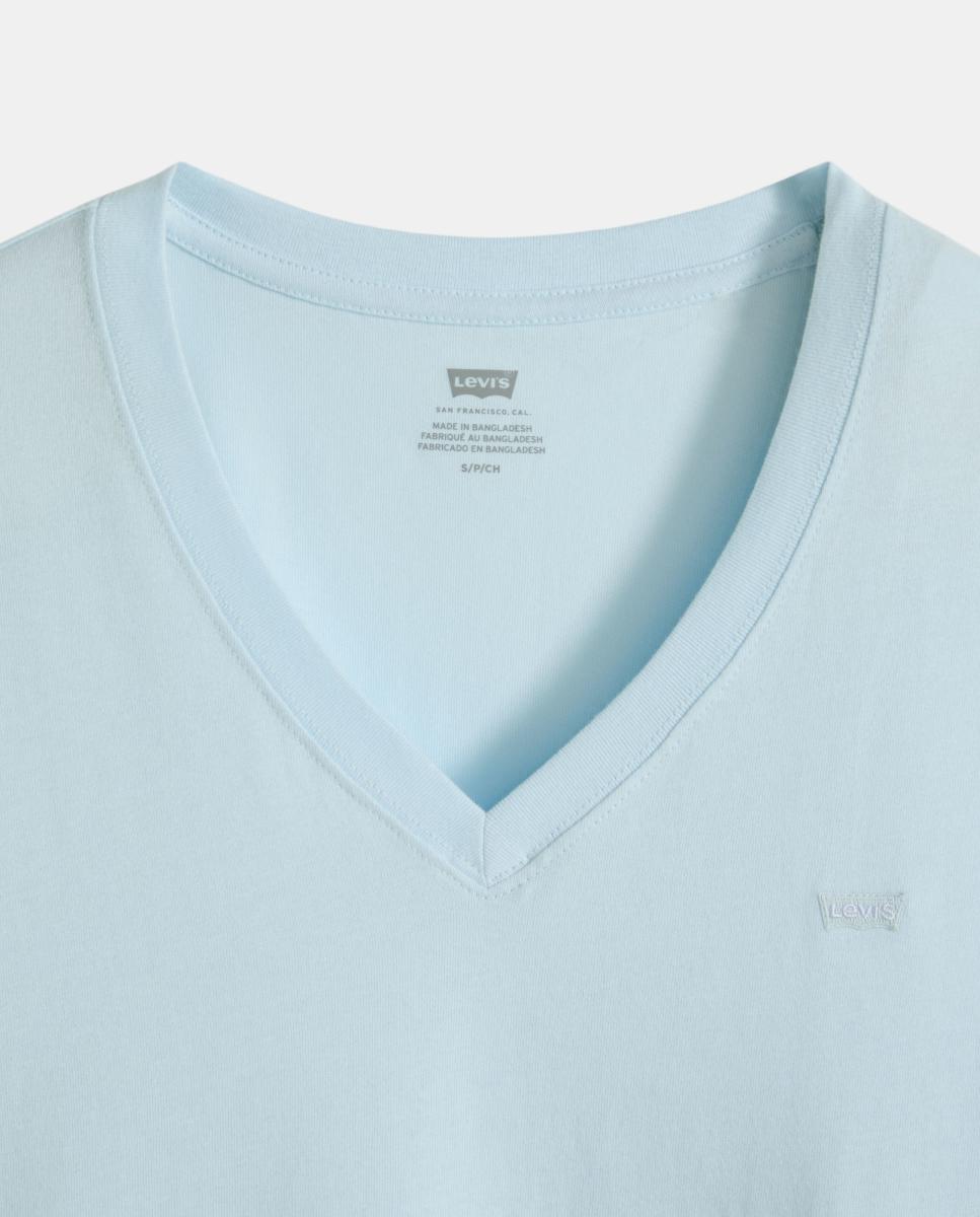 T-shirt de mulher com manga curta e decote em bico Azul-claro-6