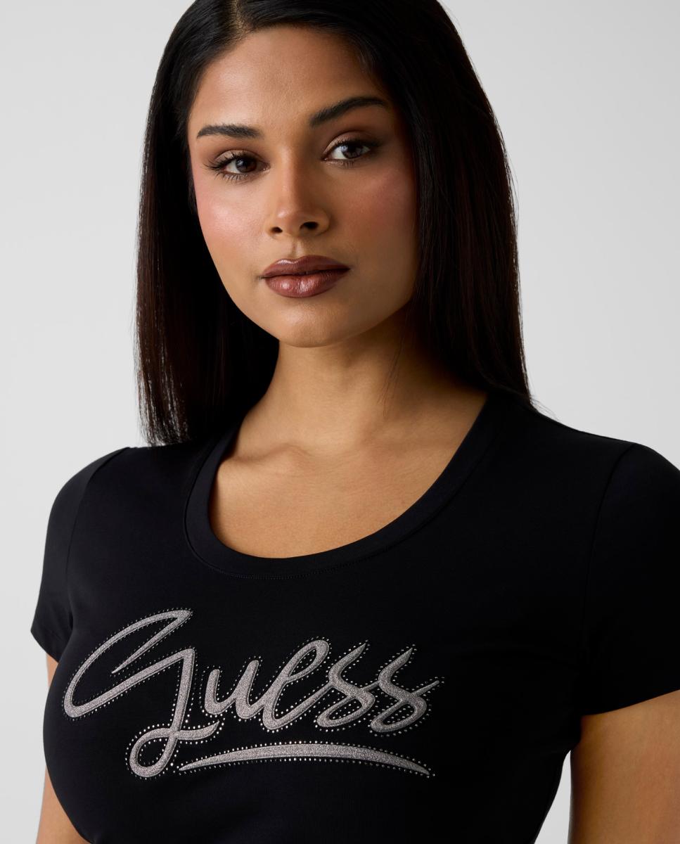 T-shirt de manga curta de mulher Preto-2