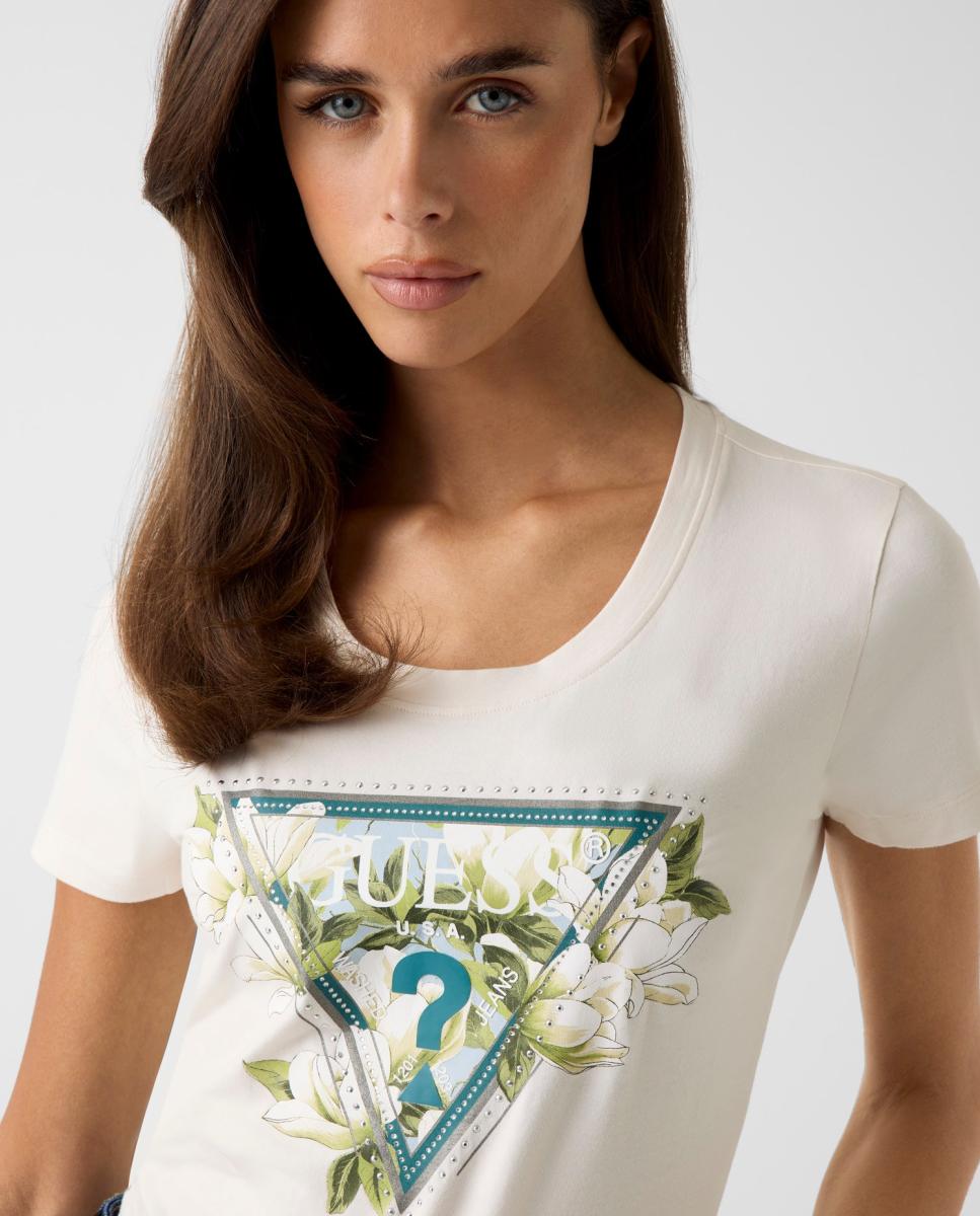 T-shirt de manga curta de mulher Creme-2