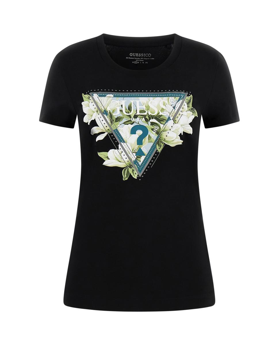 T-shirt de manga curta de mulher Preto-3