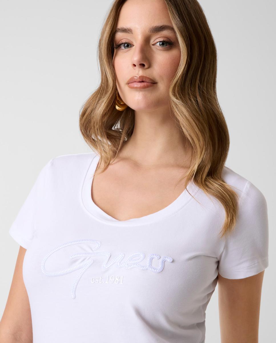 T-shirt de manga curta de mulher Branco-2