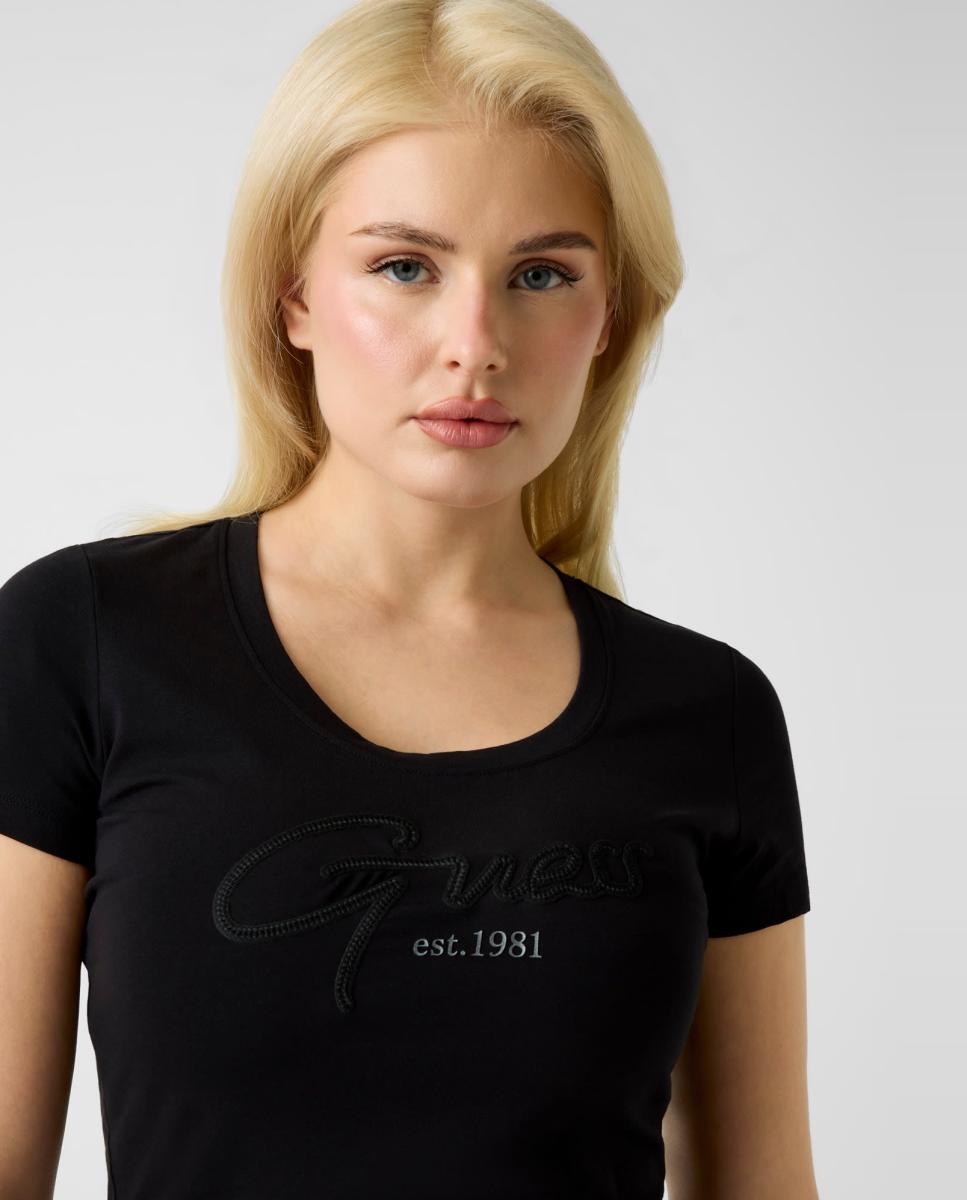 T-shirt de manga curta de mulher Preto-2