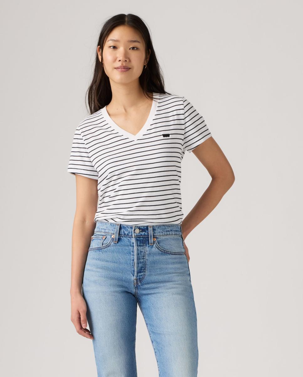 Imagem 0 de T-shirt de mulher com manga curta e decote em bico