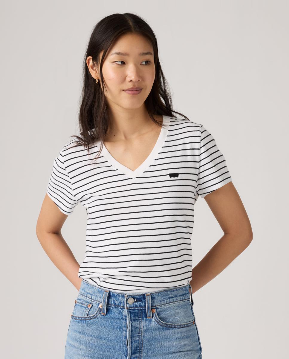 T-shirt de mulher com manga curta e decote em bico Multicolor-4