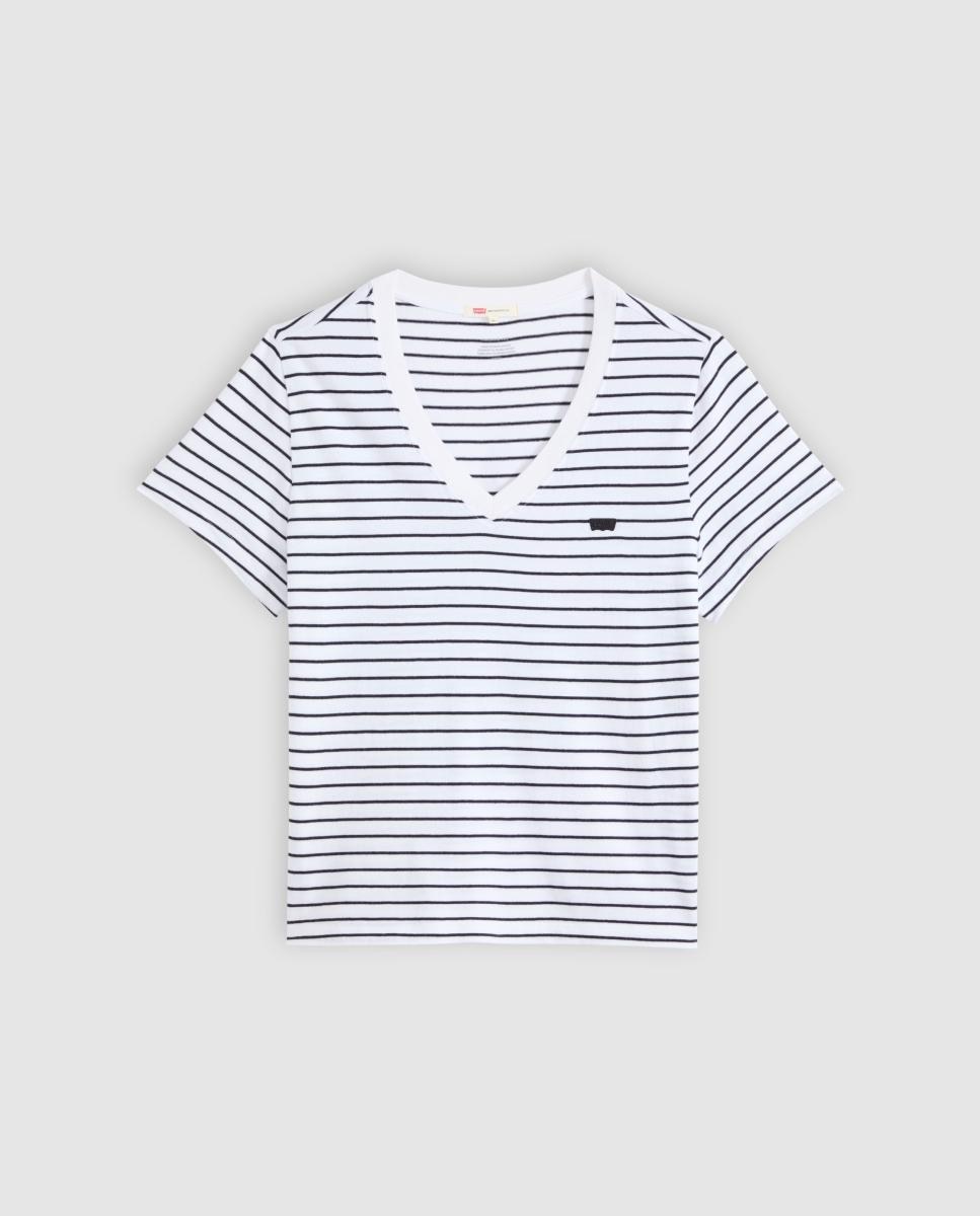 T-shirt de mulher com manga curta e decote em bico Multicolor-5
