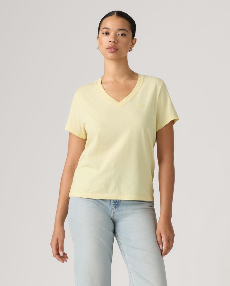 Imagem 0 de T-shirt de mulher com manga curta e decote em bico