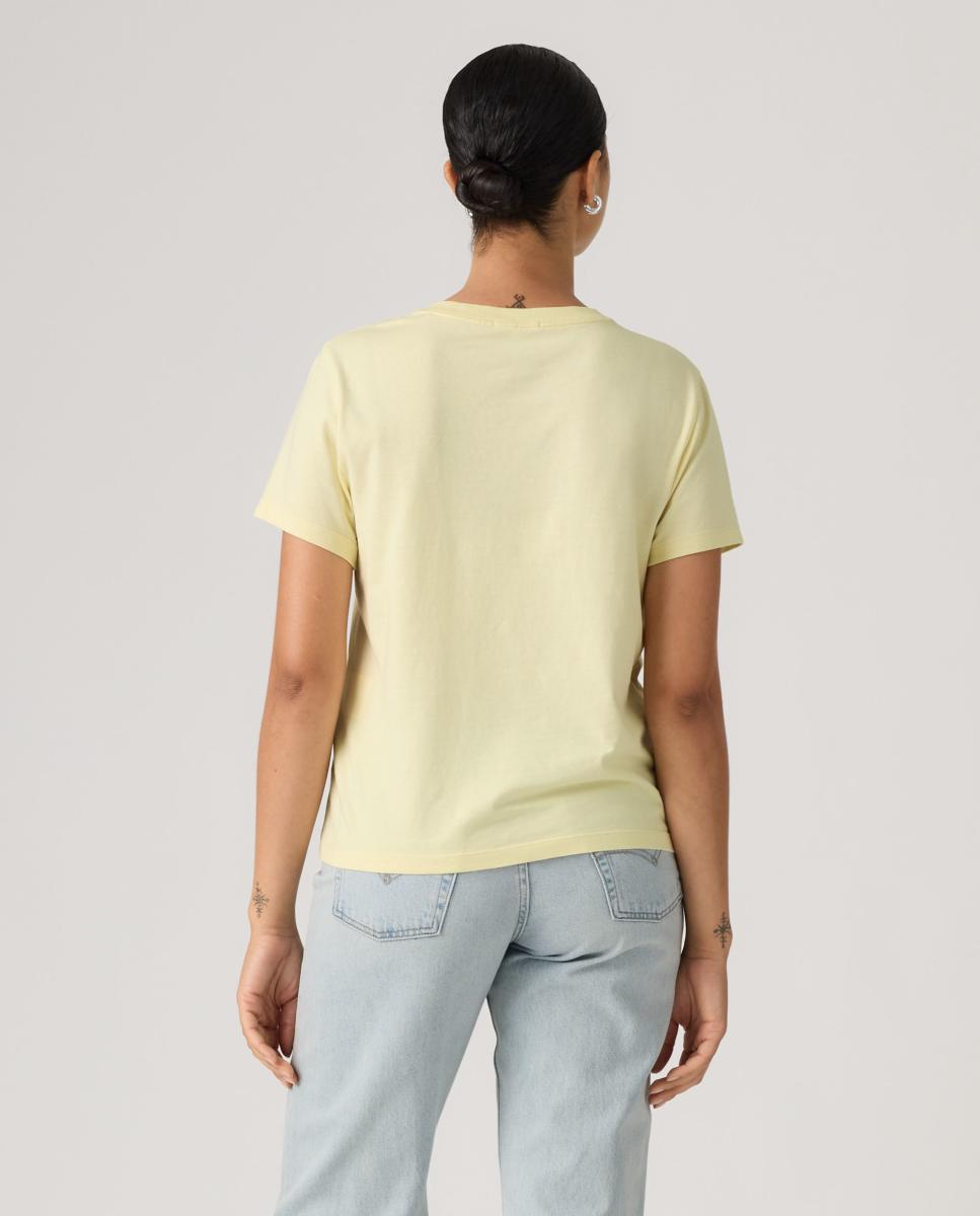 T-shirt de mulher com manga curta e decote em bico Amarelo-2