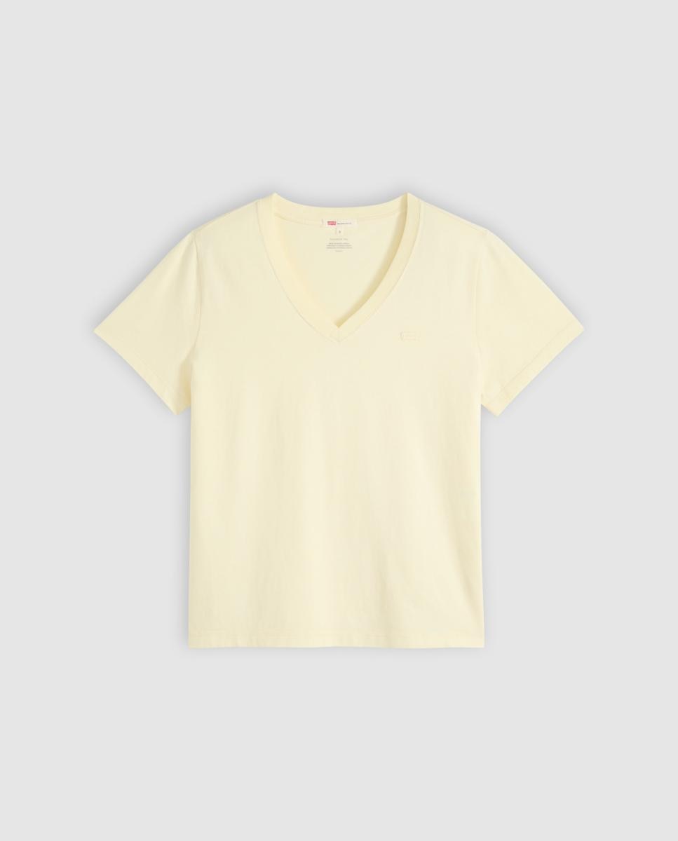T-shirt de mulher com manga curta e decote em bico Amarelo-5