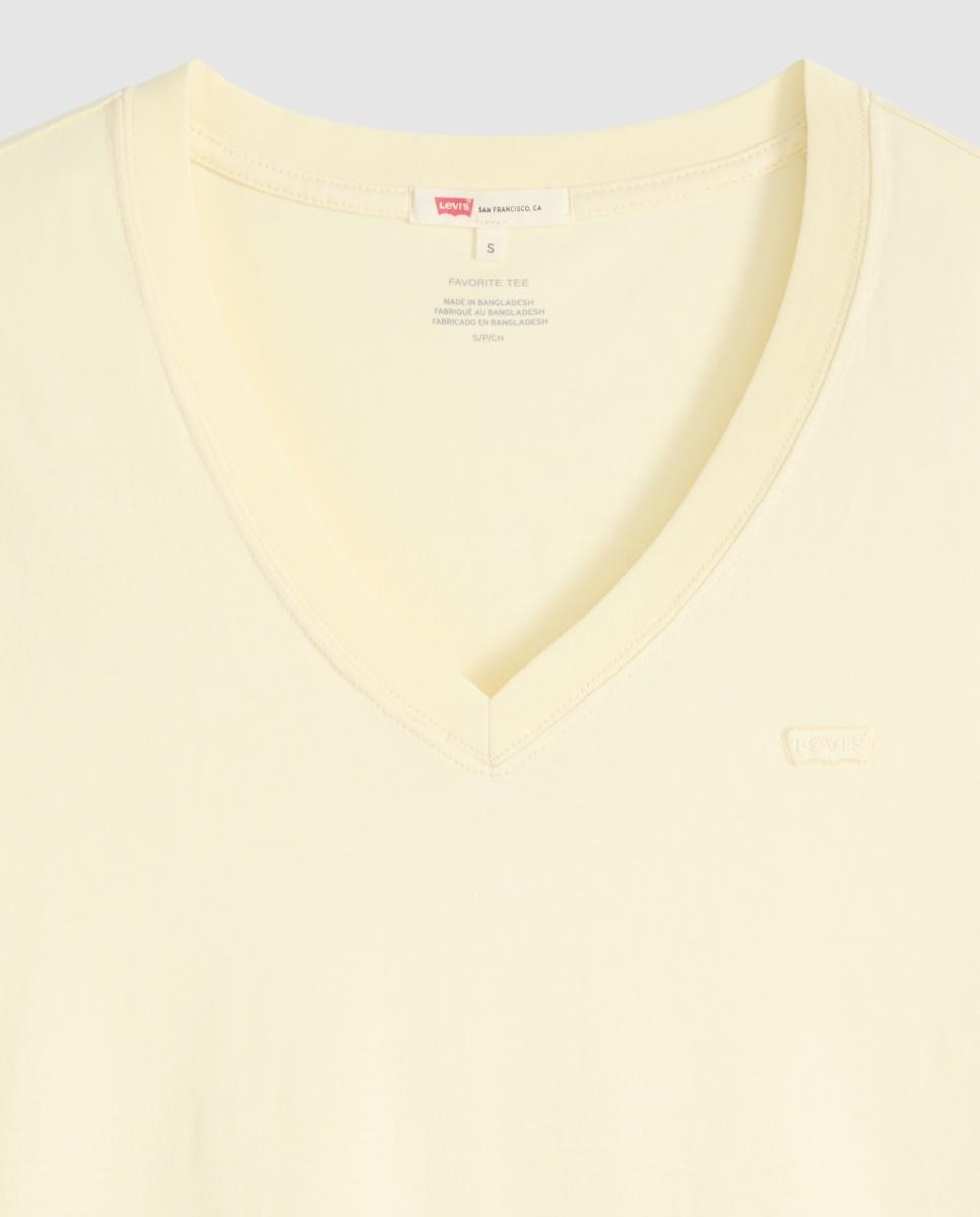 T-shirt de mulher com manga curta e decote em bico Amarelo-6
