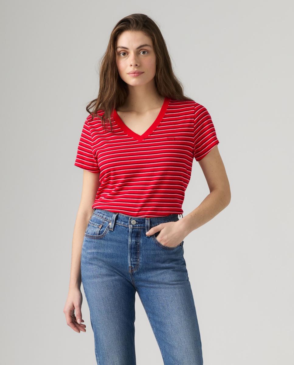 Imagem 0 de T-shirt de mulher com manga curta e decote em bico