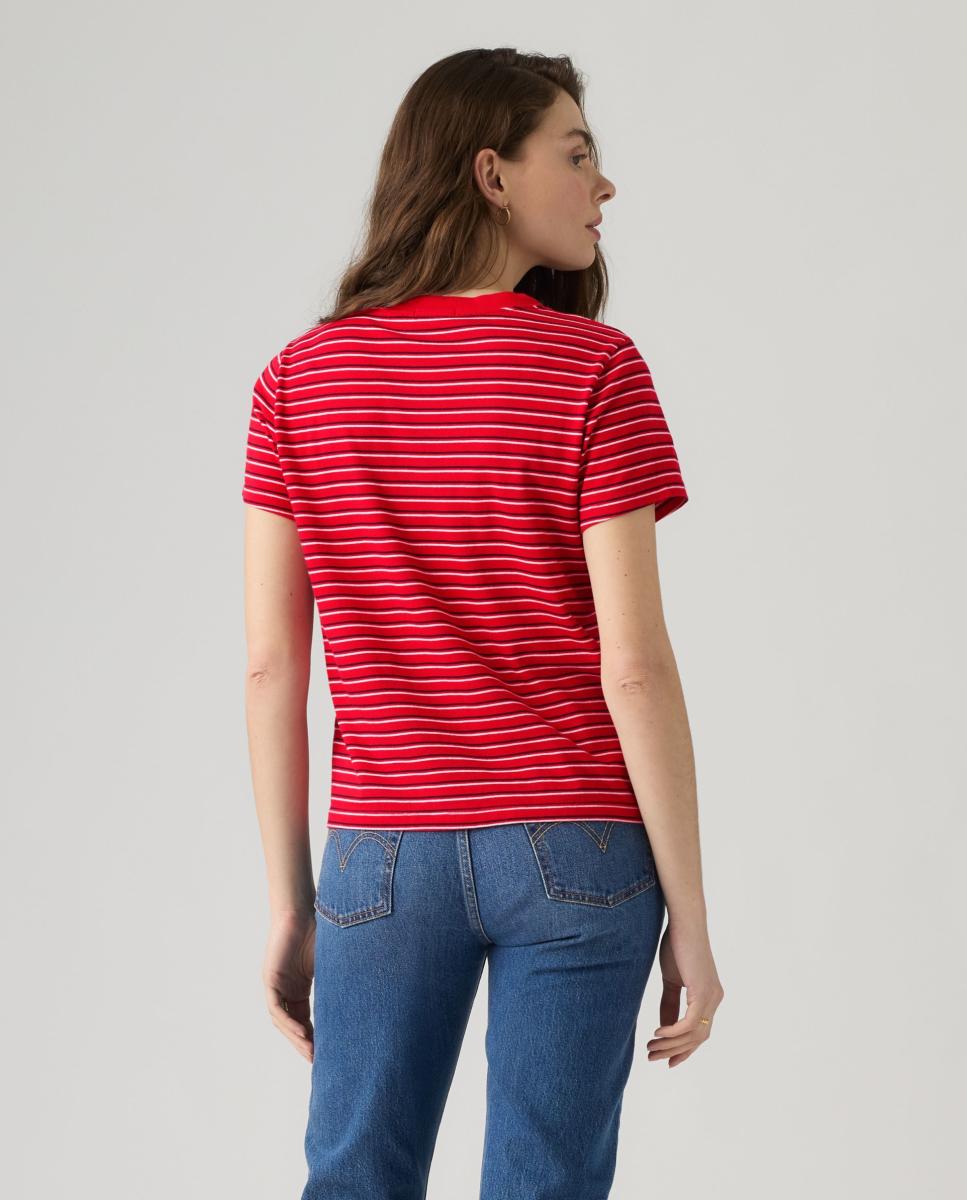 T-shirt de mulher com manga curta e decote em bico Multicolor-2