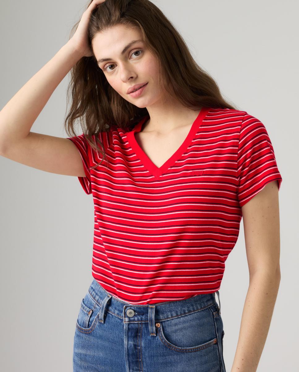 T-shirt de mulher com manga curta e decote em bico Multicolor-4