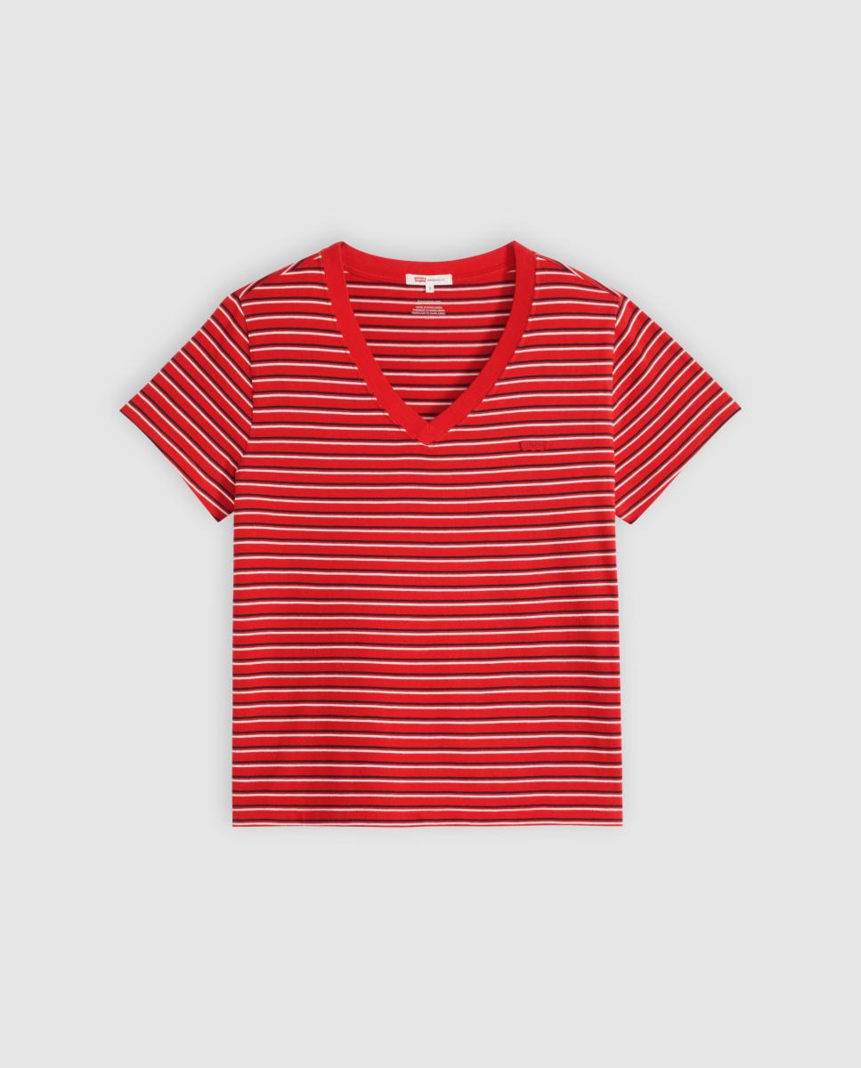 T-shirt de mulher com manga curta e decote em bico Multicolor-5