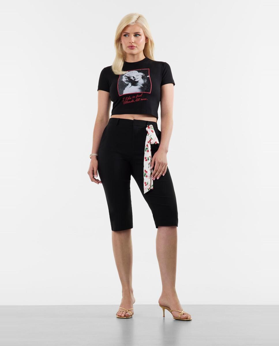 T-shirt de mulher com manga curta Preto-5